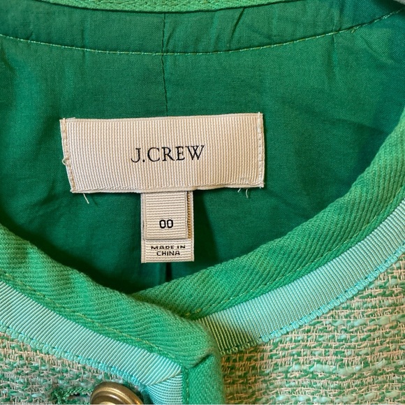 J. Crew Spearmint Green Tweed Collarless Jacket size 00 - Picture 2 of 5